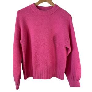 AS by DF Women's Wool Blend Balloon Sleeve Crew Neck Sweater Hot Pink Size XS